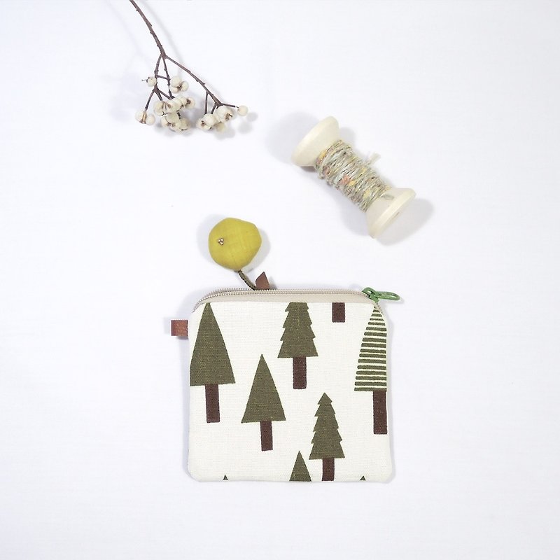 Lila-Biscuit Coin Purse-Triangle Tree with Detachable Hand Strap/Two Colors Available - Coin Purses - Cotton & Hemp White