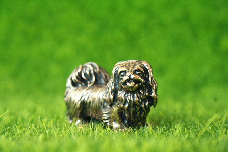 Japanese Chin, Pekingese dog - miniature statuette of bronze, metal figurine - 擺飾/家飾品 - 銅/黃銅 