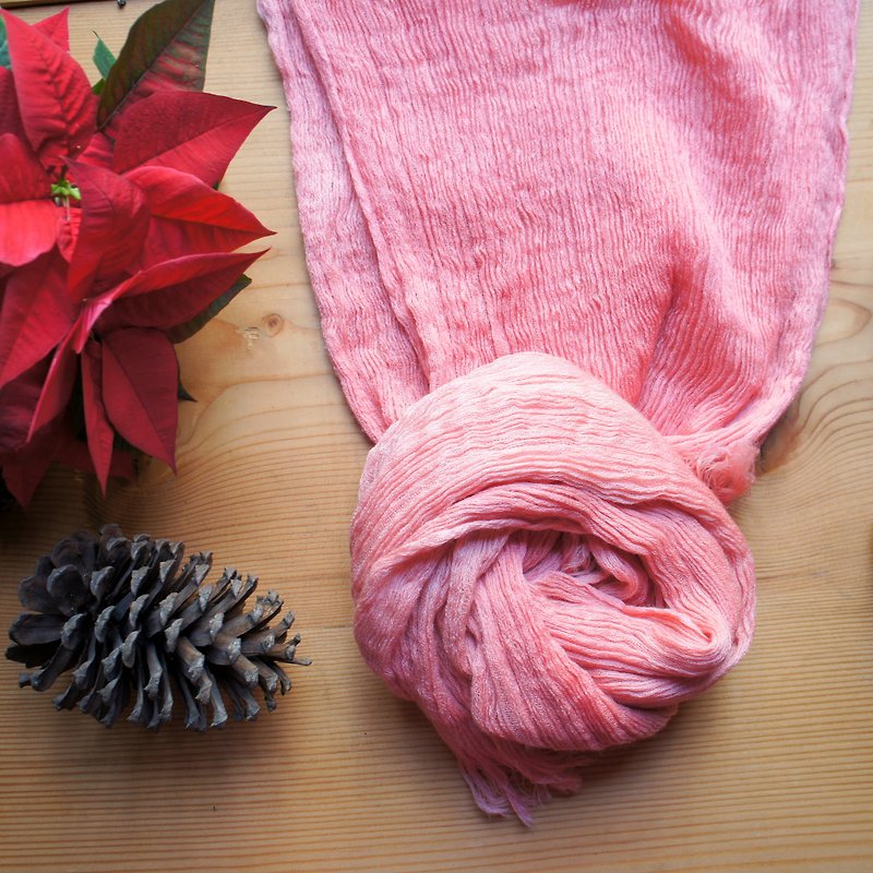 植物染羊毛圍巾-桃粉 - 絲巾 - 羊毛 粉紅色
