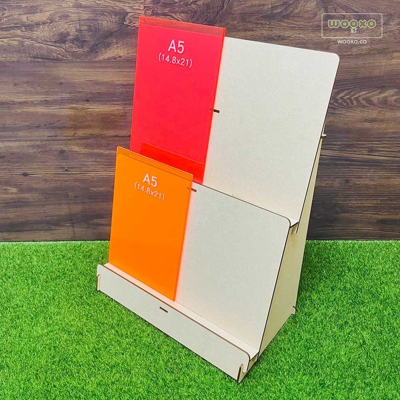WOOXO 斜板A5 B5書架 展示架 2層 DIY 擋板 簡單快速拆裝 台灣 - 層架/置物架/置物籃 - 木頭 卡其色