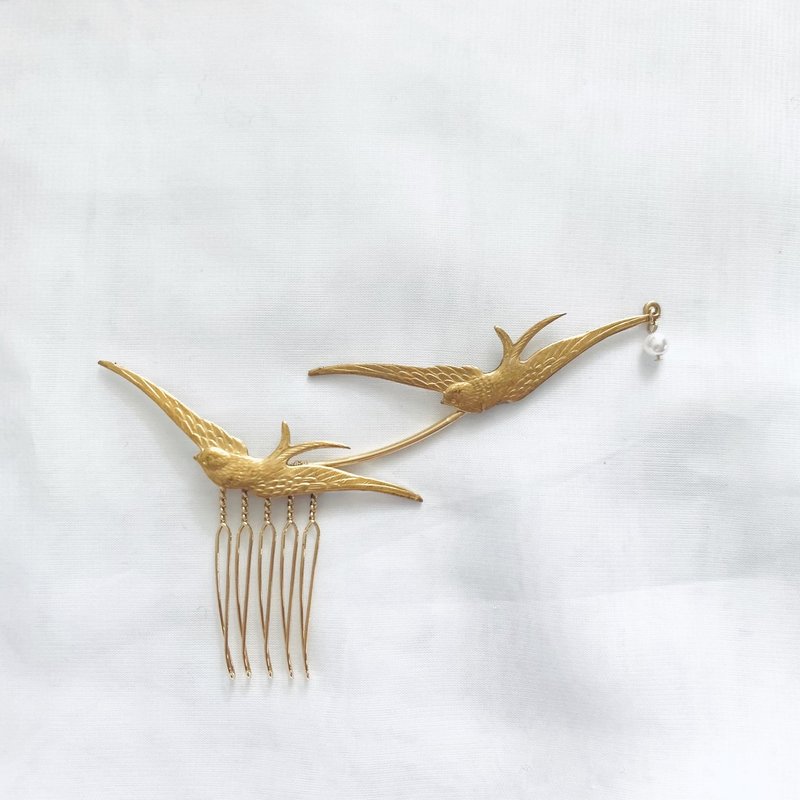 Swallow Hair Comb - Hair Accessories - Copper & Brass Gold