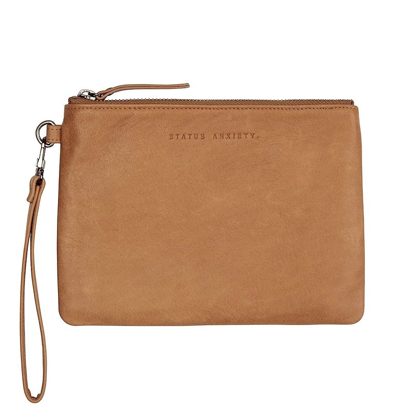 FIXATION Flat Clip_Tan/Camel - Clutch Bags - Genuine Leather Brown