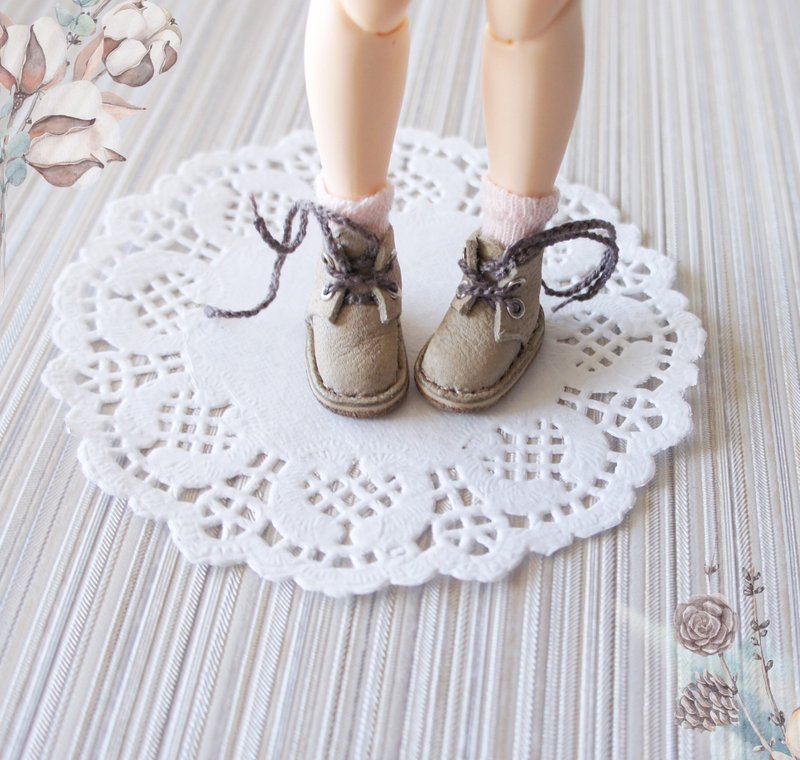 Beige Boots for Blythe dolls, Leather Doll footwear, Blythe accessories - Stuffed Dolls & Figurines - Genuine Leather Khaki