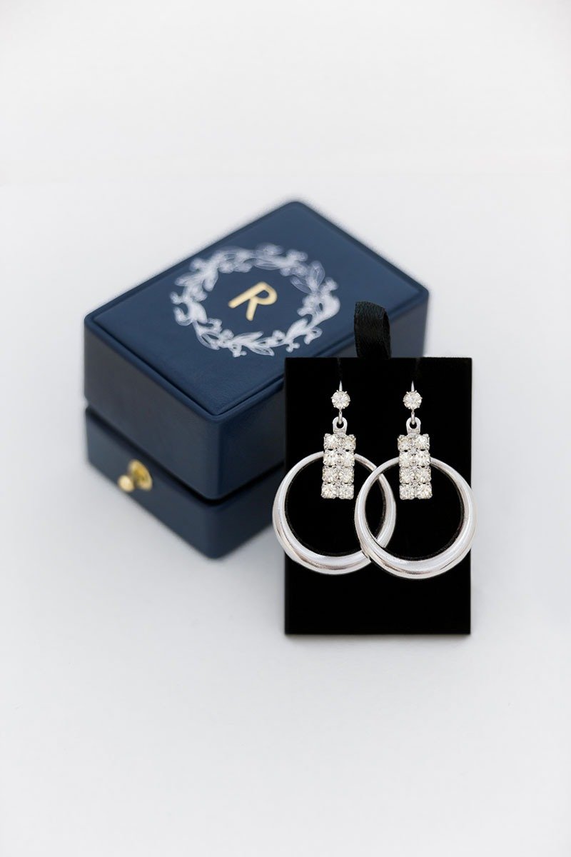 Leather Jewelry Box - OBLONG LOCK - Handmade Monogram Vintage Style Pendant Box - Earrings & Clip-ons - Genuine Leather Blue