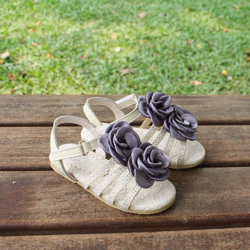 Blossoming flowers open little lady sandals-almond rice - Kids' Shoes - Genuine Leather 
