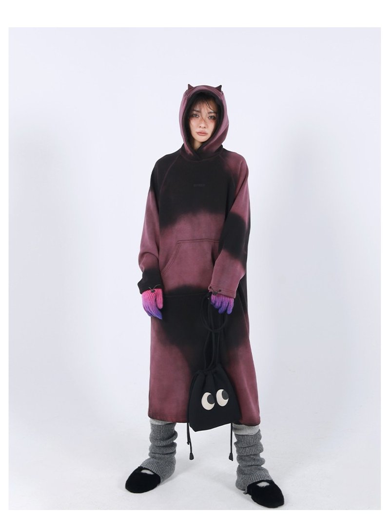 women's hooded sweater dress plus fleece straight dress - ชุดเดรส - ผ้าฝ้าย/ผ้าลินิน 