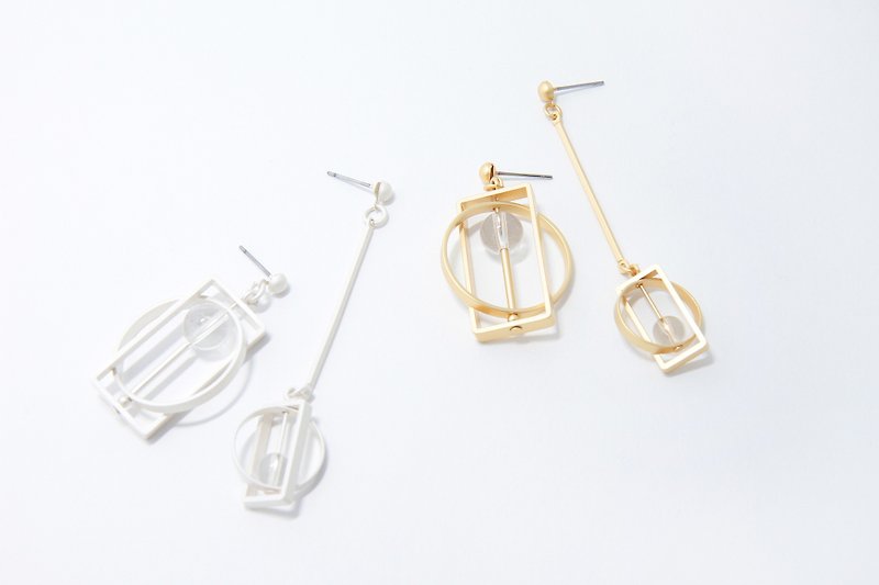 White crystal winter limited geometric asymmetrical earrings - Earrings & Clip-ons - Other Metals 