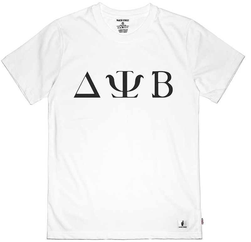 British Fashion Brand -Baker Street- Greek Font Printed T-shirt - Men's T-Shirts & Tops - Cotton & Hemp White