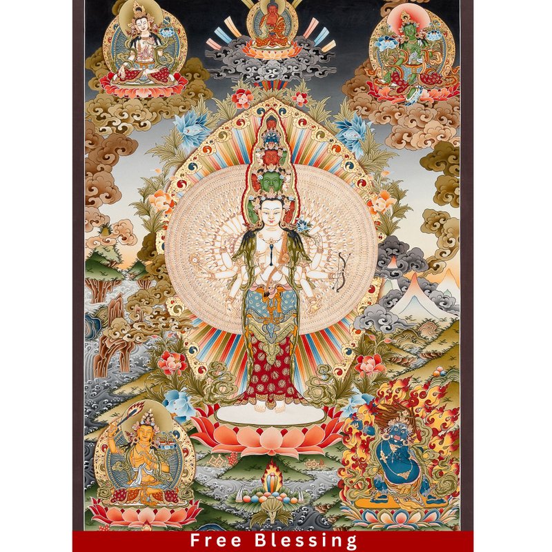 觀音菩薩唐卡 傳統手繪的佛教藝術傑作 - 裝飾/擺設  - 其他材質 多色