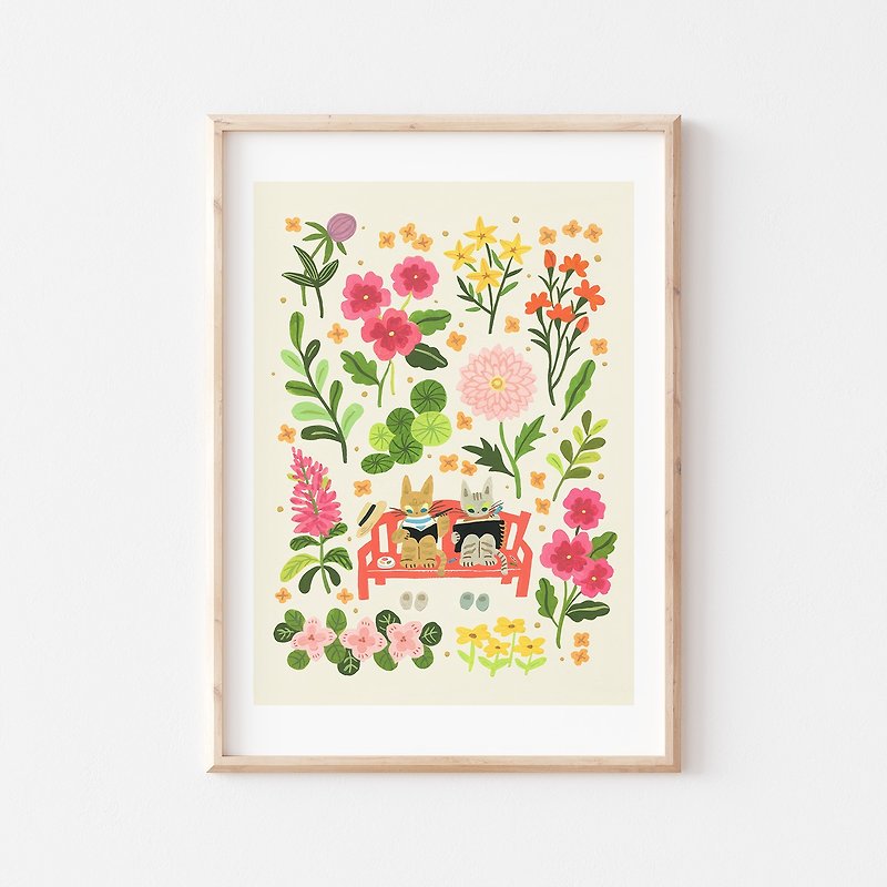 薑黃貓的花園寫生時光  I 印刷裝飾畫 - 掛牆畫/海報 - 紙 橘色