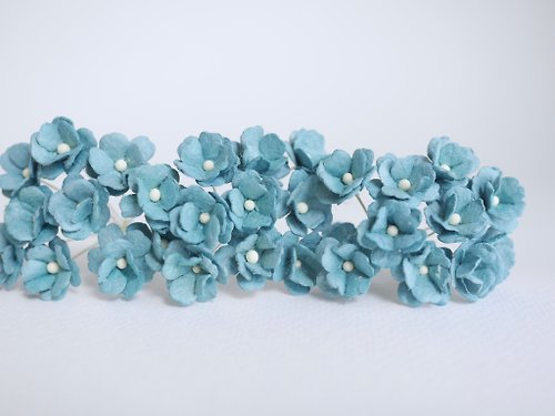 makemefrompaper paper flower, 100 pcs. DIY supplies, hydrangea, size 1.5 cm., cerulean color