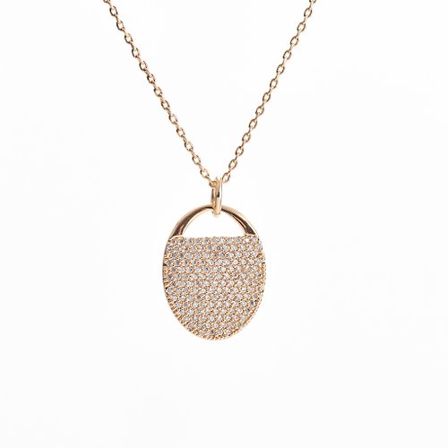 SOIRÉE BY N.Y. 蒔華芮設計師輕珠寶 橢圓鏤空鑲碎鑽單顆項鍊 微鑲鋯石 (共兩色)