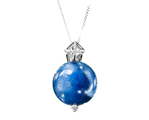 Majade Jewelry Design 14k白金藍晶石項鍊 白金鎖骨鍊 皇家藍金輕珠寶 鑽石幾何墜子項鍊