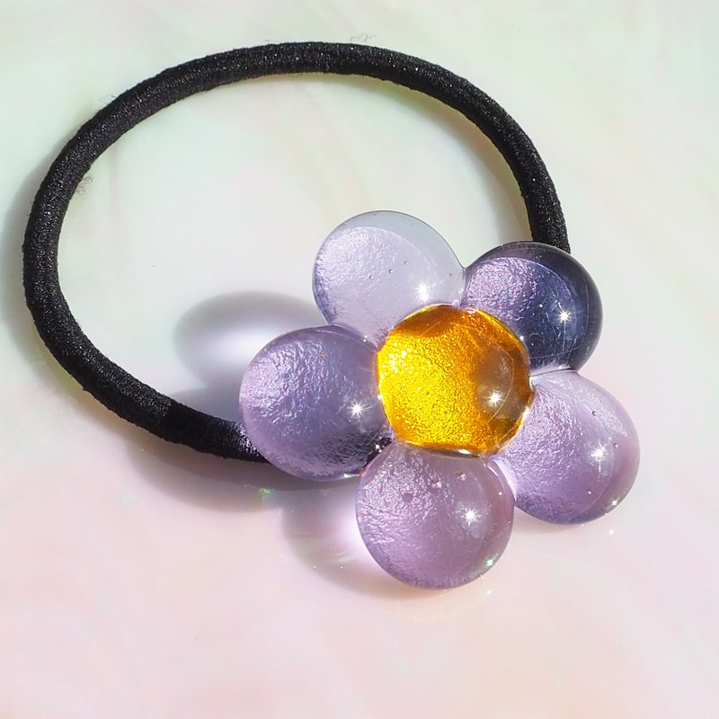 色が変わる花咲くガラス(はなはな【マジック】)ヘアゴム【ポニーフックに変更可】【受注制作】 - 髮夾/髮圈 - 玻璃 紫色
