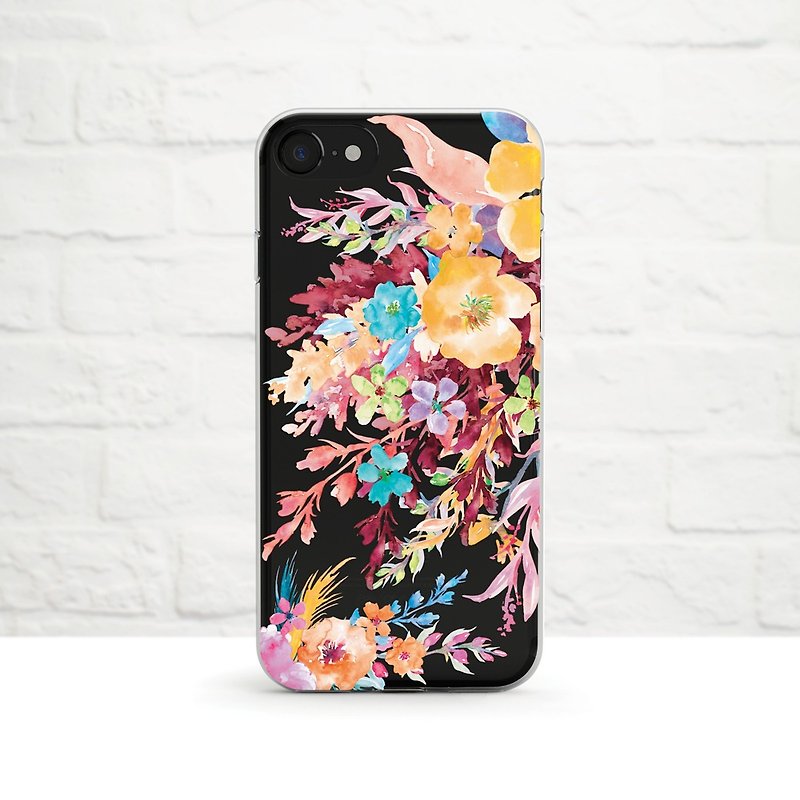 Flower Bouquet in Vibrant Colors, Clear Soft Phone Case, iPhone13, Samsung - เคส/ซองมือถือ - ซิลิคอน หลากหลายสี