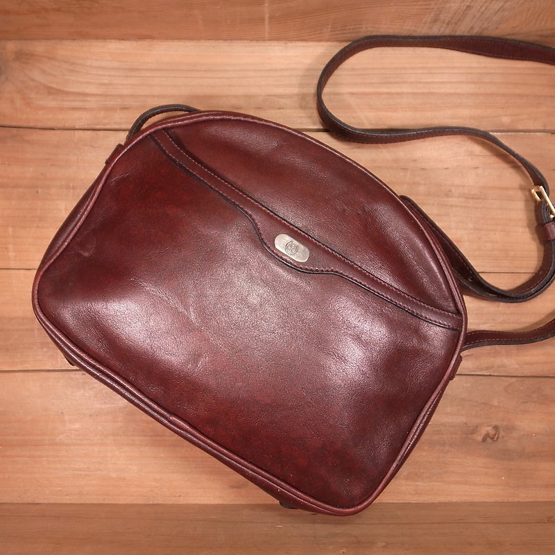 [Bones] Gold Pfeil dorsal wine red leather bag small bag out of print genuine antique Vintage - Messenger Bags & Sling Bags - Genuine Leather Brown