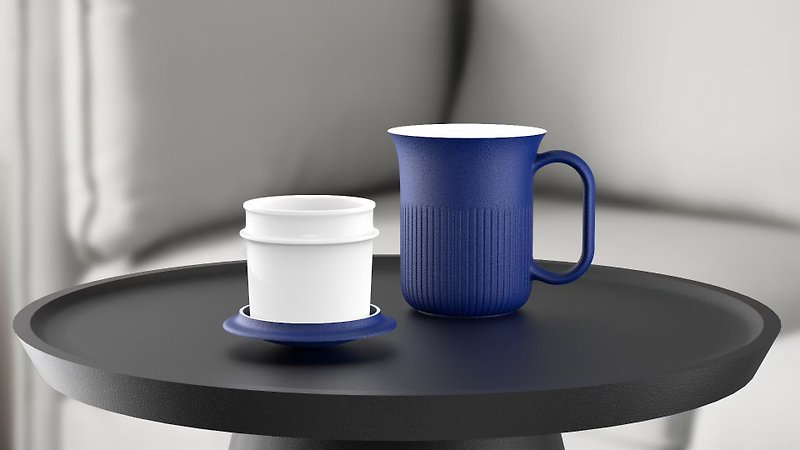 小泡客陶瓷茶水分離杯辦公室過濾泡茶杯大容量帶蓋馬克杯 - 茶壺/茶杯/茶具 - 瓷 藍色
