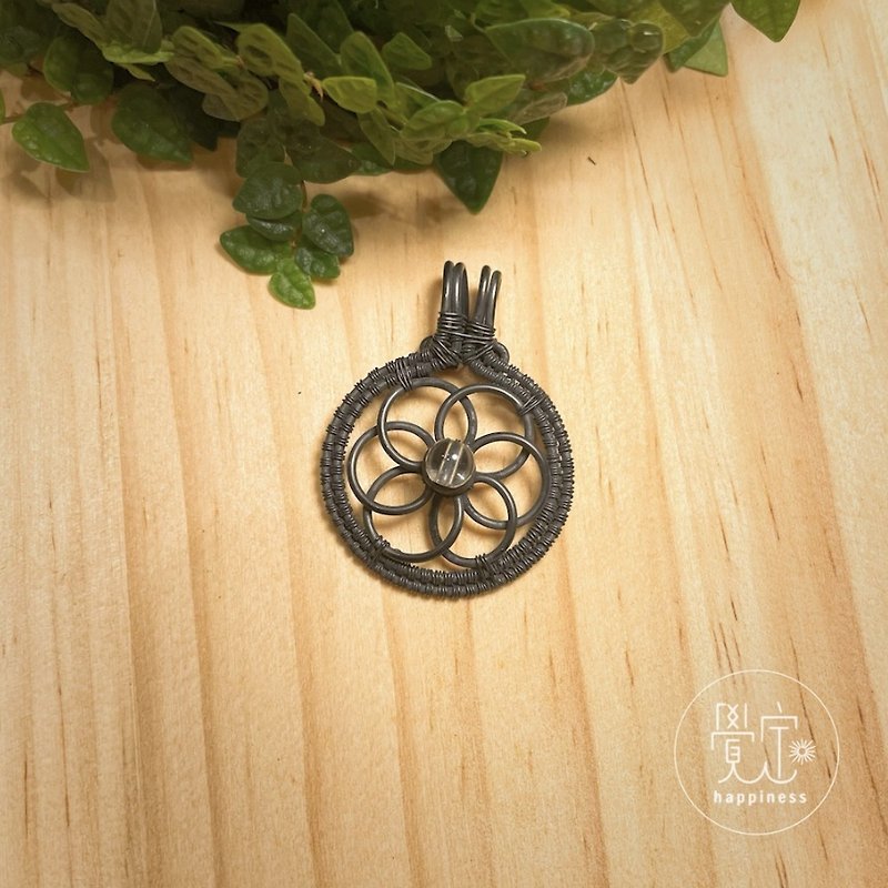 Fruit of life pendant pendant metal braid - Necklaces - Copper & Brass Black