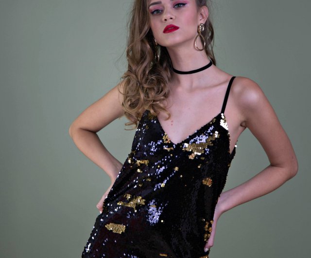 黒のセクシーなミニ ドレス、レディース ゴシック スリップ