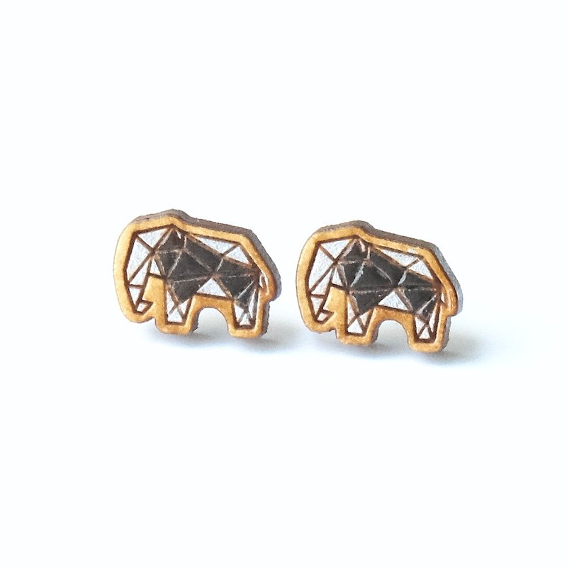 Painted wood earrings-Geometric elephant (black) - ต่างหู - ไม้ สีดำ