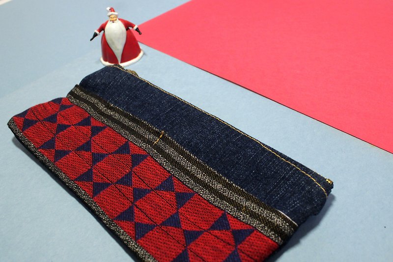 Hexagonal stitching million bags pen bag tool bag - กระเป๋าเครื่องสำอาง - ผ้าฝ้าย/ผ้าลินิน สีแดง