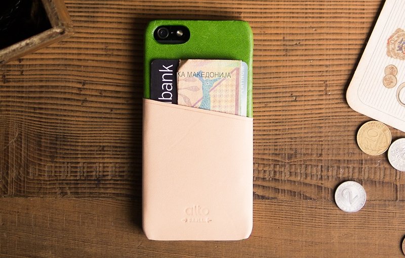 alto iPhone 5/5S/SE 真皮手機殻背蓋 Metro 萊姆綠/本色 - 手機殼/手機套 - 真皮 綠色