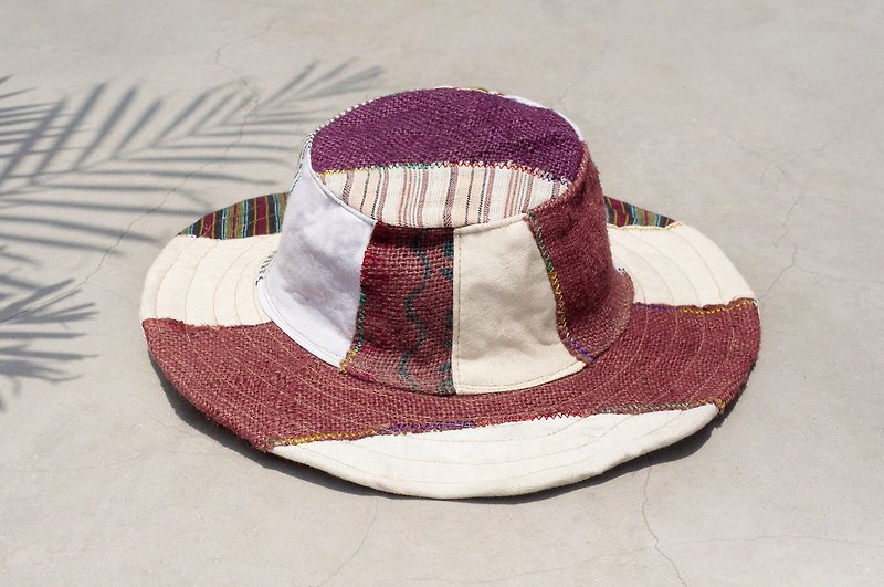 手織り綿リネン帽子/ニット帽子/帽子/バイザーのクリスマスギフトエスニックモザイク-日本の国風手織り綿リネン（限定1つ） - 帽子 - コットン・麻 多色