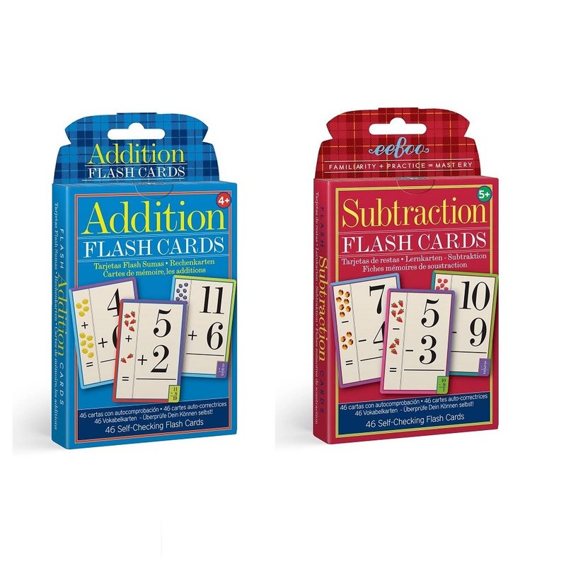 eeBoo フラッシュ カード - 足し算、引き算、数学の足し算と引き算の単語カードを学習します。2 枚ずつの 2 セットです。 - ボードゲーム・玩具 - 紙 多色