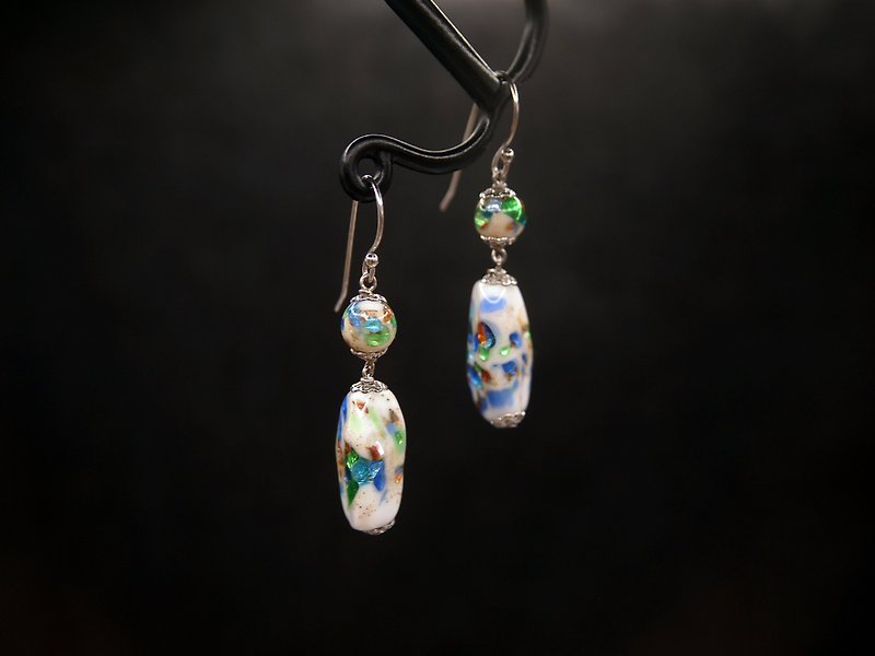 #GE0025 Murano Glass Beads Earring - Earrings & Clip-ons - Glass White