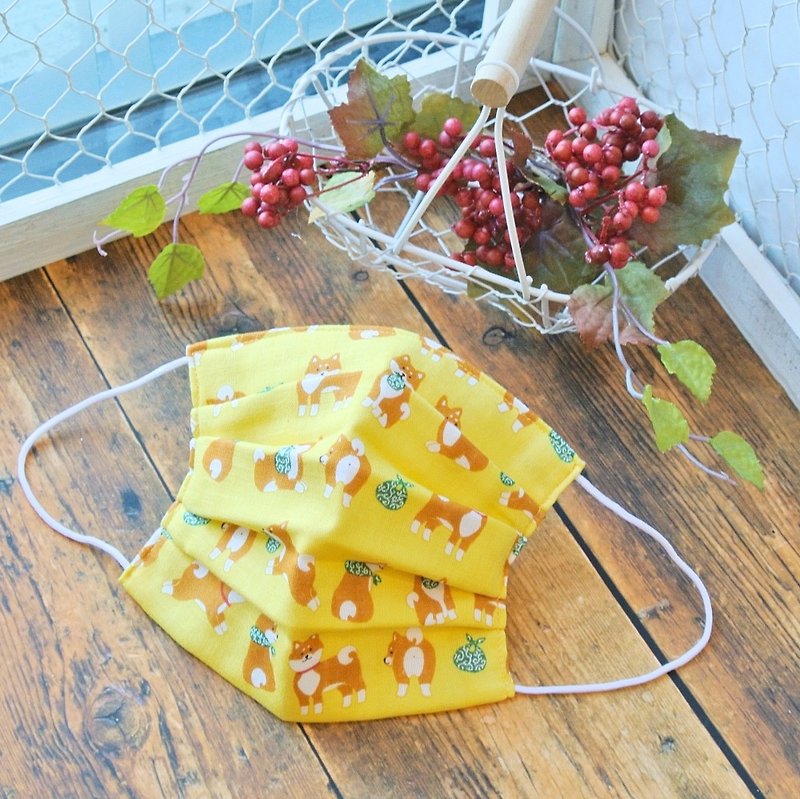 Smooth breathing handmade mask Shiba Inu Yellow 柴犬 | Taiwan limited edition! | - หน้ากาก - ผ้าฝ้าย/ผ้าลินิน สีเหลือง