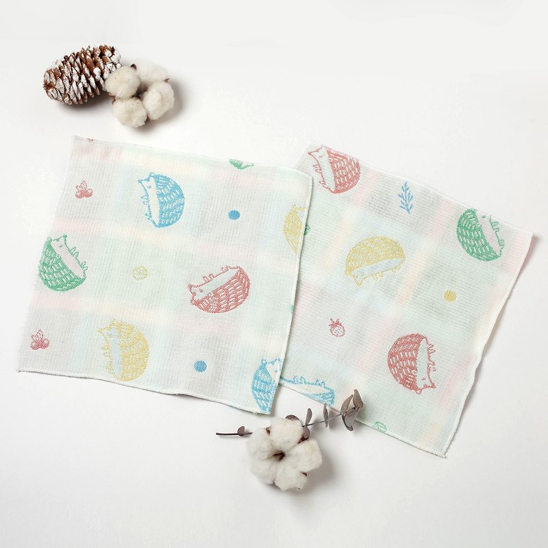 2 in-four-layer yarn forest hedgehog 100% cotton gauze square/handkerchief/hand towel/face towel - Handkerchiefs & Pocket Squares - Cotton & Hemp Multicolor