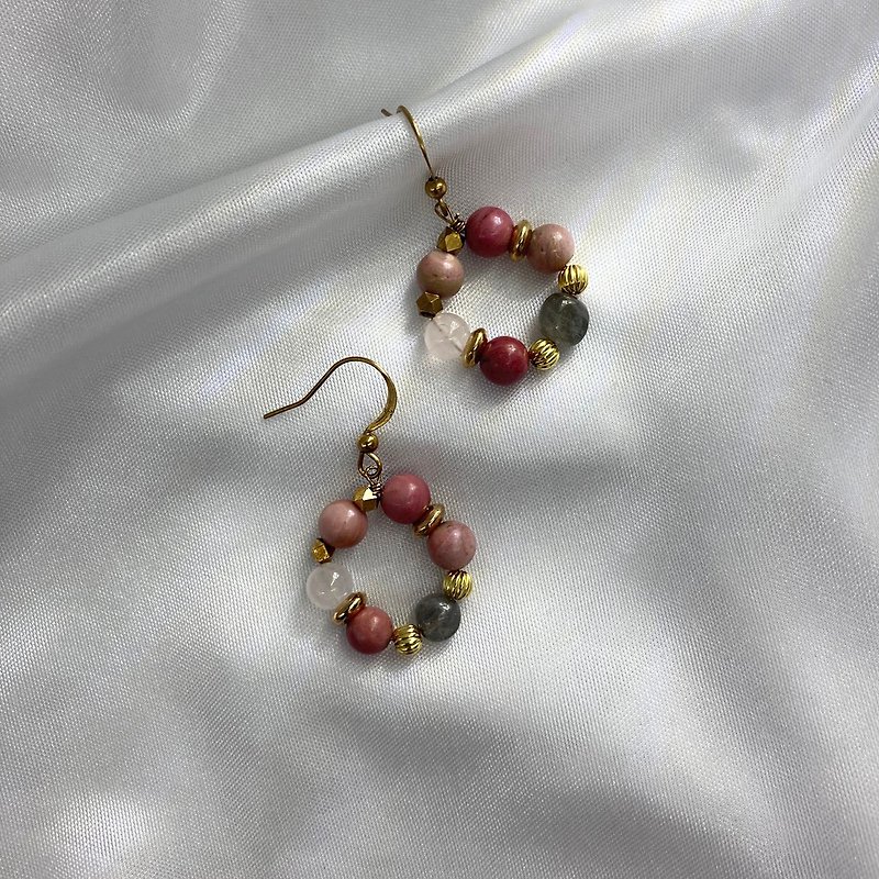 [Pink Waltz] Rose Stone/Pink Crystal/Blue Labradorite - Earrings & Clip-ons - Semi-Precious Stones Pink