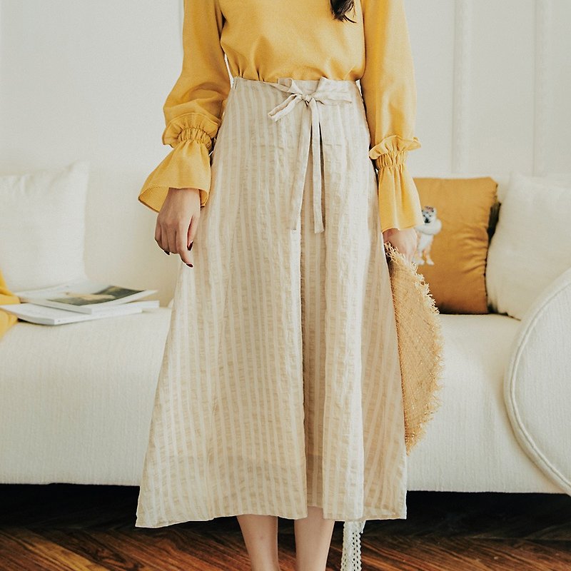 Autumn new style literary retro lace long skirt dress - Skirts - Linen Khaki