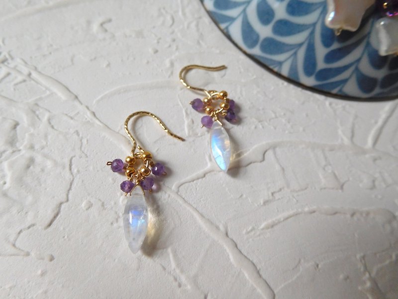 Bag 14K gold twist hook moonstone amethyst earrings can be changed - Earrings & Clip-ons - Gemstone Purple