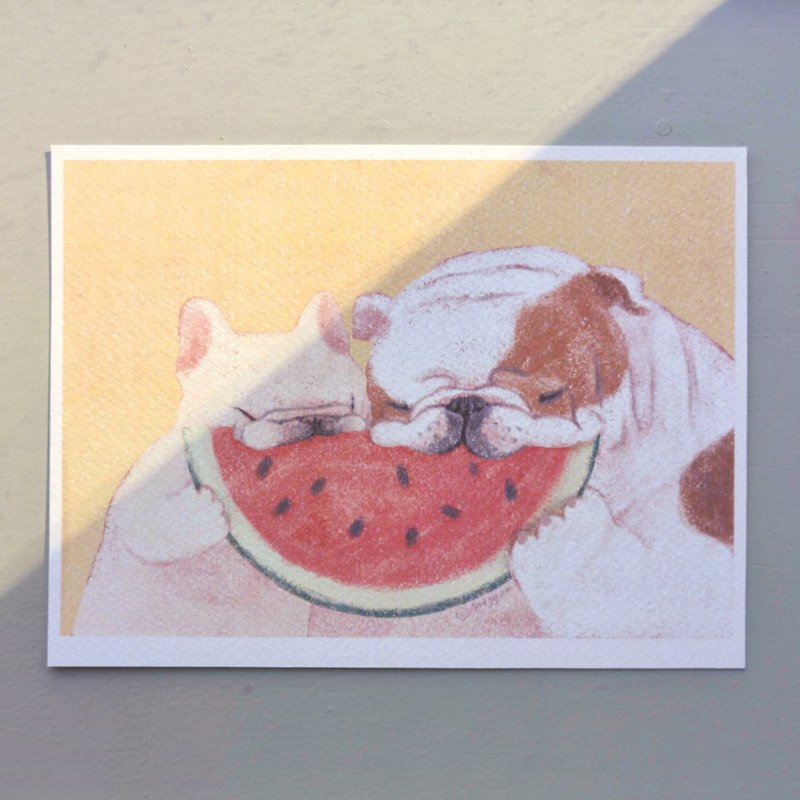 Dog's Summer Moments / Illustration Poster / Art Print - โปสเตอร์ - กระดาษ สีแดง
