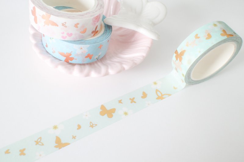 Gold foil paper tape - flowers butterfly jasper articles - Washi Tape - Paper 