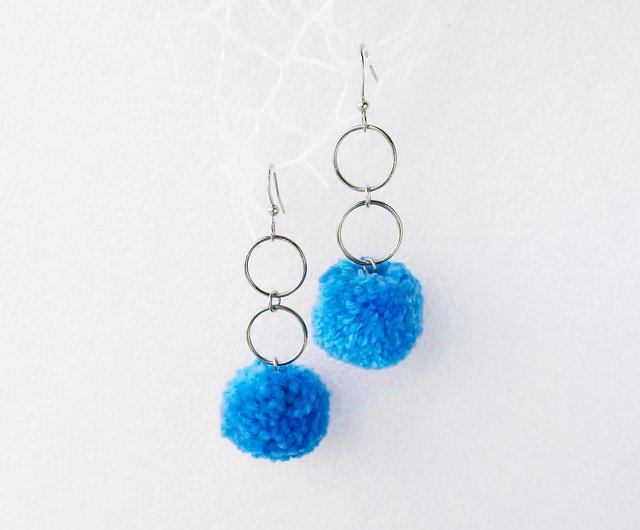 Blue pom hot sale pom earrings