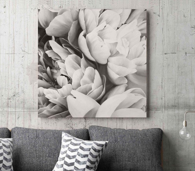 Peony Painting | Flower Painting | White Flower Painting | Bouquet of Peonies - 壁貼/牆壁裝飾 - 棉．麻 灰色