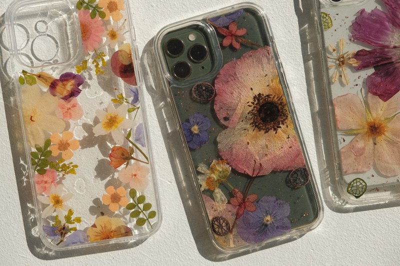 Special offer in stock before going abroad/iPhone15 embossed mobile phone case embossed handmade glue protective case - Phone Cases - Plants & Flowers Purple