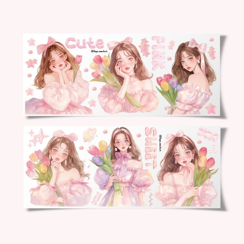 Tulip Girl Character Stickers – Set of 6 Sheets - 貼紙 - 紙 