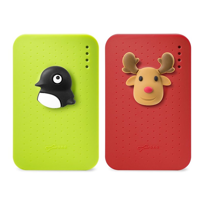Bone / Funny Button Action Power 9000mAh - Penguin Maru / Elk - Chargers & Cables - Silicone Multicolor
