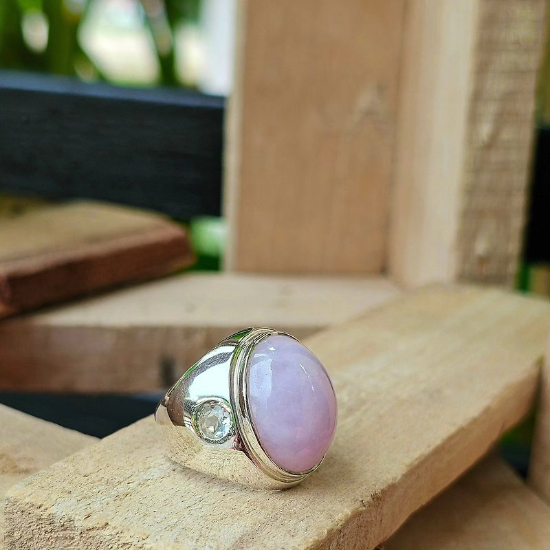 Rare Lavender Purple Jade Ring Translucent 925 Silver White Gold Plated Size 58 - General Rings - Jade Purple