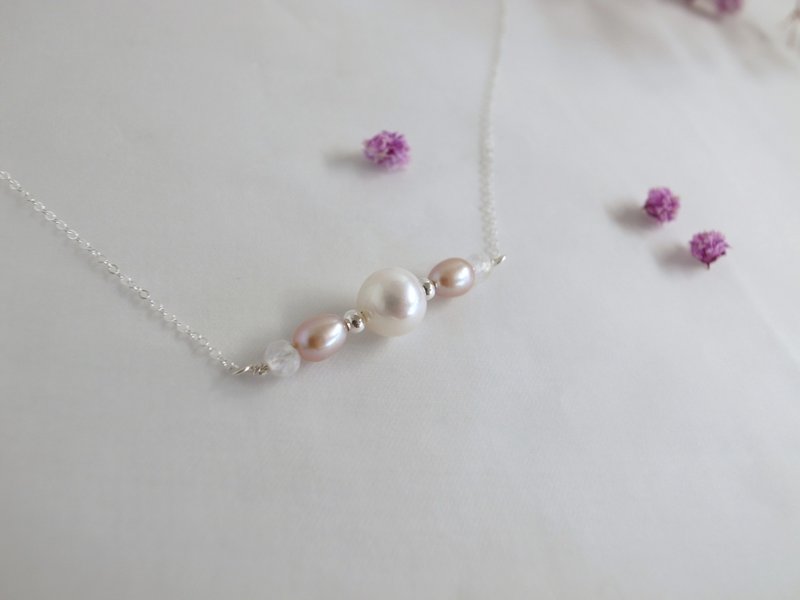 【項鍊】925 純銀 微笑項鍊 紫珍珠  月光石 珍珠項鍊 - 項鍊 - 純銀 銀色