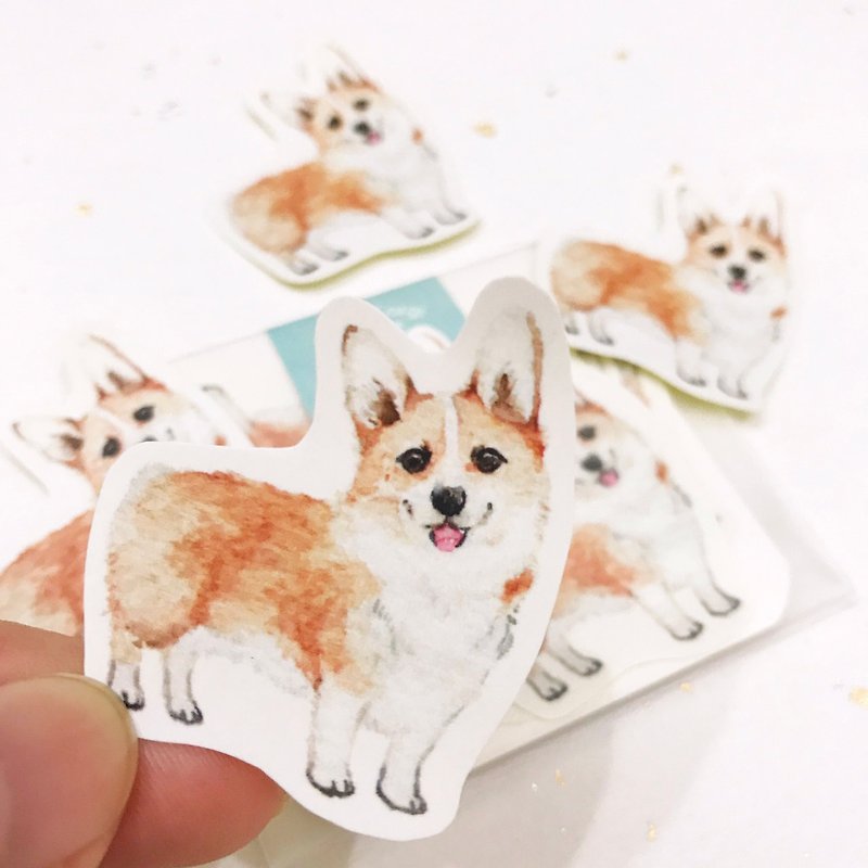 Puppy Series Sticker-Sticker,Watercolor,illustrations,Sticker,Corgi Sticker - สติกเกอร์ - กระดาษ สีนำ้ตาล