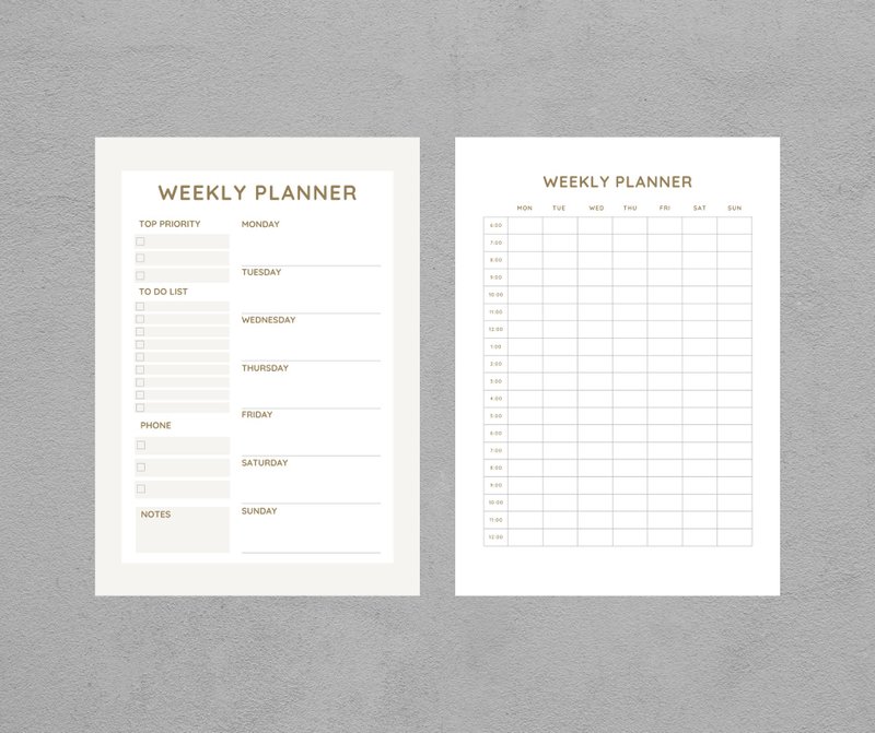 Weekly Planner Portrait, Minimalist Printable - 其他數位商品 - 其他材質 