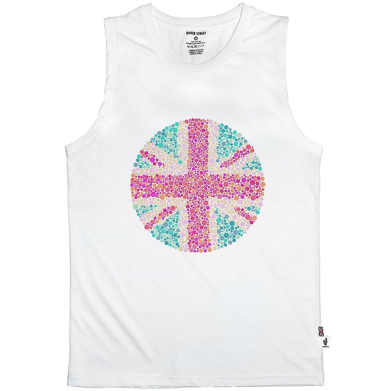 British Fashion Brand -Baker Street- Ishihara Union Jack Printed Tank Top - เสื้อกั๊กผู้ชาย - ผ้าฝ้าย/ผ้าลินิน ขาว
