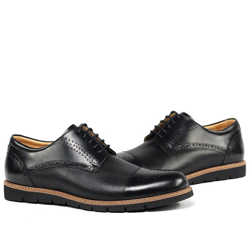 Temple filial piety decorated carved punching Derby shoes black - Men's Oxford Shoes - Genuine Leather Black