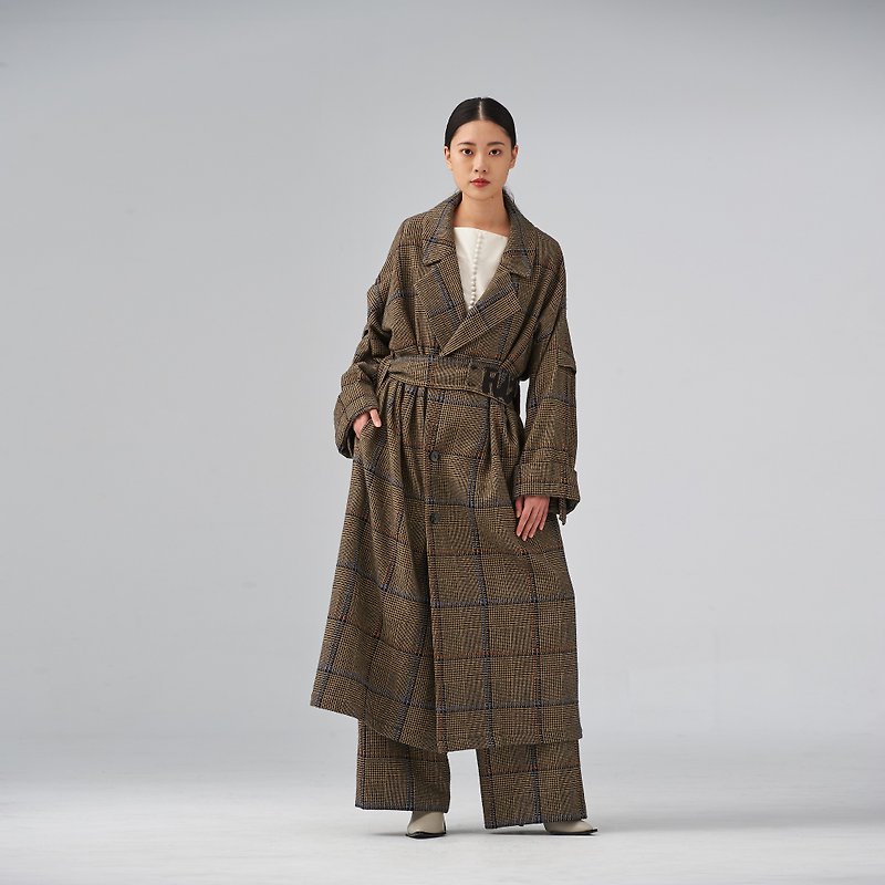 Oversized checked wool-blend overcoat - Women's Casual & Functional Jackets - Wool Brown