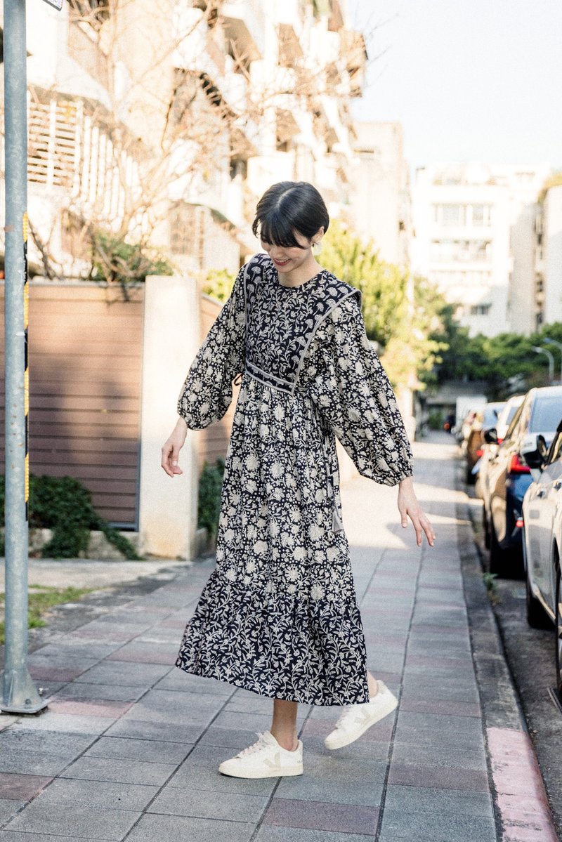 Cute collar patchwork dress_black - One Piece Dresses - Cotton & Hemp Black