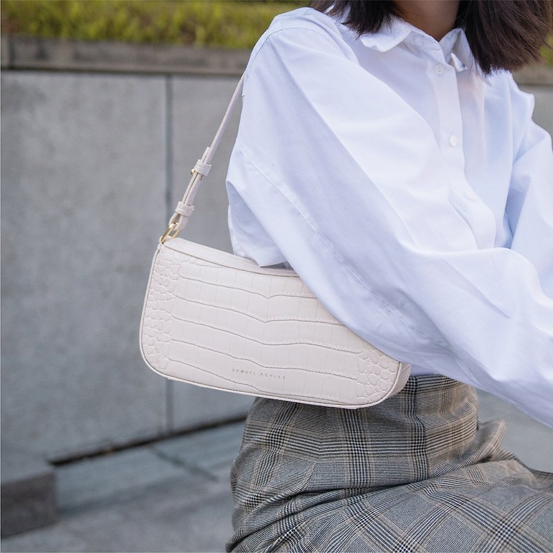 Estelle Leather Shoulder Bag - Ivory - Handbags & Totes - Genuine Leather White